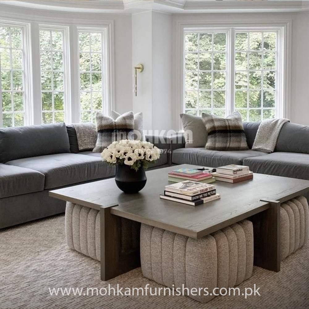 Fiber Center Table with Stools Space-Saving Dining Set